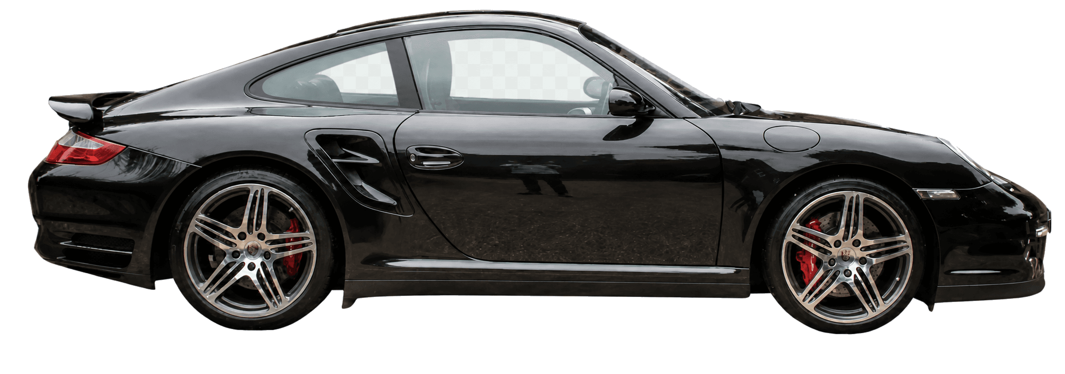 black Porsche 911 Turbo, 997 generation, side view